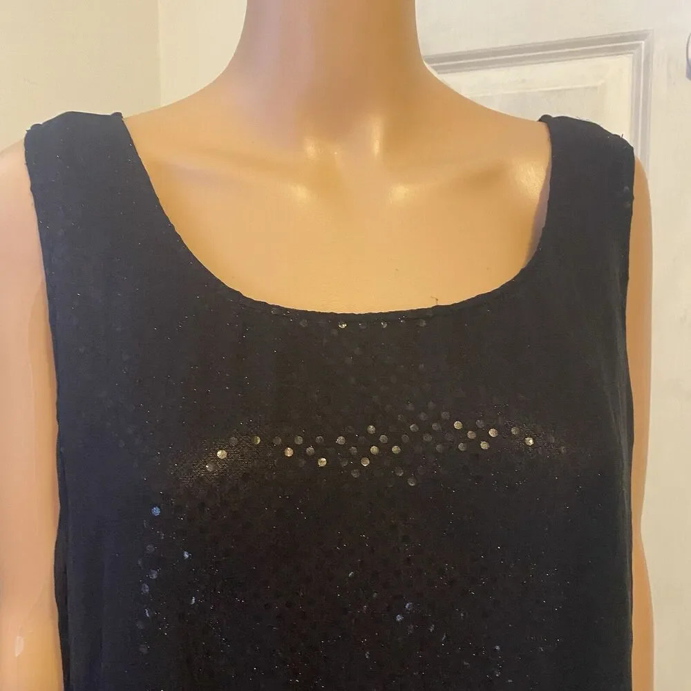 VTG Amanda Lane Silk Black Luxury Midi Dress SZ 14 Metallic Dot Lined Layer Goth - Picture 6 of 9